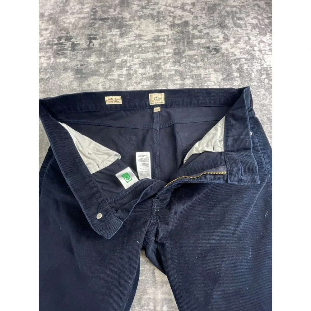 J. Crew Mens 35x32 484 Slim Fit Corduroy Pants Navy Blue Straight Cut Trousers